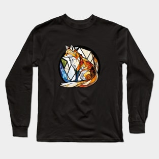 Fox Animal Portrait Stained Glass Wildlife Outdoors Adventure Long Sleeve T-Shirt